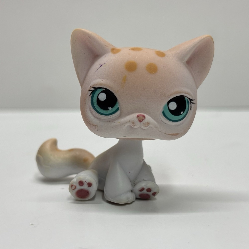 Littlest Pet Shop #224 Shorthair Cat White w Spots Kitten Authentic LPS‎